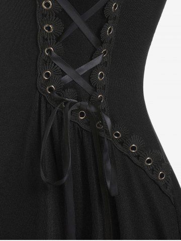 Gothic Plus Size Hooded Lace Up Front Zipper High Low Maxi Coat