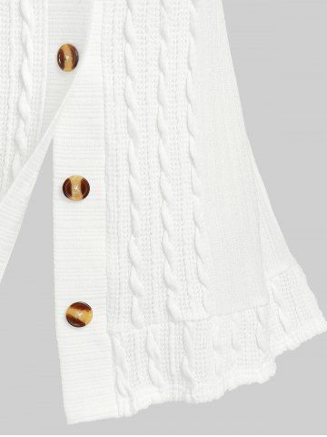 Plus Size Fuzzy Trim Hooded Cable Knit Cardigan