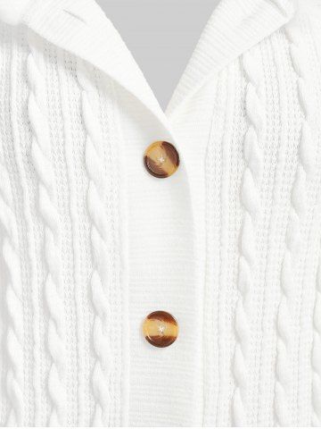 Plus Size Fuzzy Trim Hooded Cable Knit Cardigan