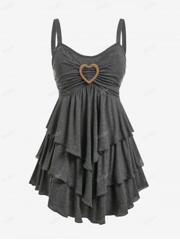 Plus Size Heart Buckle Layered Tank Top - GRAY - 5X | US 30-32