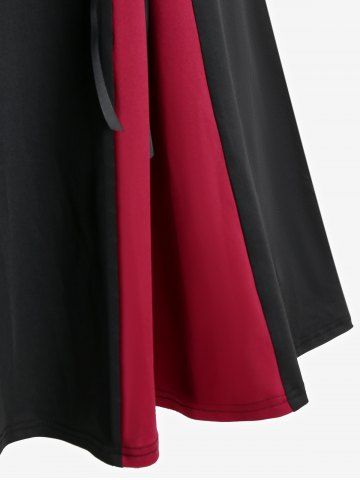 Halloween Vampire Costume Gothic Lace Up Two Tone Godet Hem Midi A Line Victorian Walking Skirt