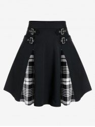 Plus Size Gothic Plaid Buckles High Waisted A Line Mini Skirt -  