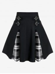 Plus Size Gothic Plaid Buckles High Waisted A Line Mini Skirt - 5x | Us 30-32  