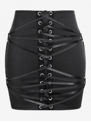Gothic Lace-up Grommets Bodycon Skirt -  