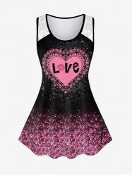 Plus Size Valentines Glitter Heart Love Printed Lace Panel Top -  