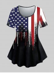 T-shirt à Imprimé Drapeau Américain Patriotique à Manches Courtes Grande Taille - Noir 4X | US 26-28