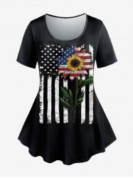 T-shirt Patriotique à Tournesol Imprimé Grande Taille - Noir 4X | US 26-28