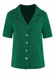 Solid Color Notched Collar Short Sleeve Shirt -  