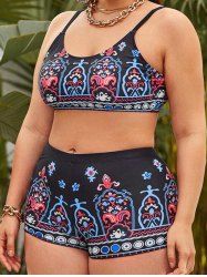 Plus Size Printed Padded Strap Boyshorts Tankini Swimsuit -  