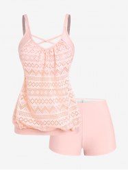 Plus Size Lace Panel Boyleg Double Up Blouson Tankini Swimsuit -  