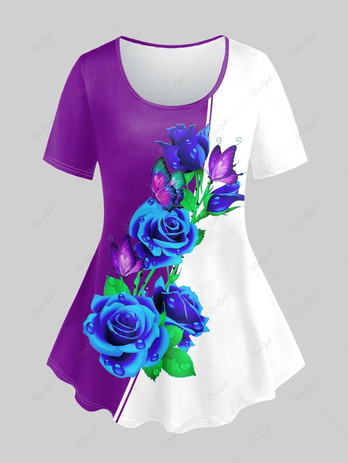 Shops Plus Size Buterfly Flower Printed Short Sleeves Tee  
