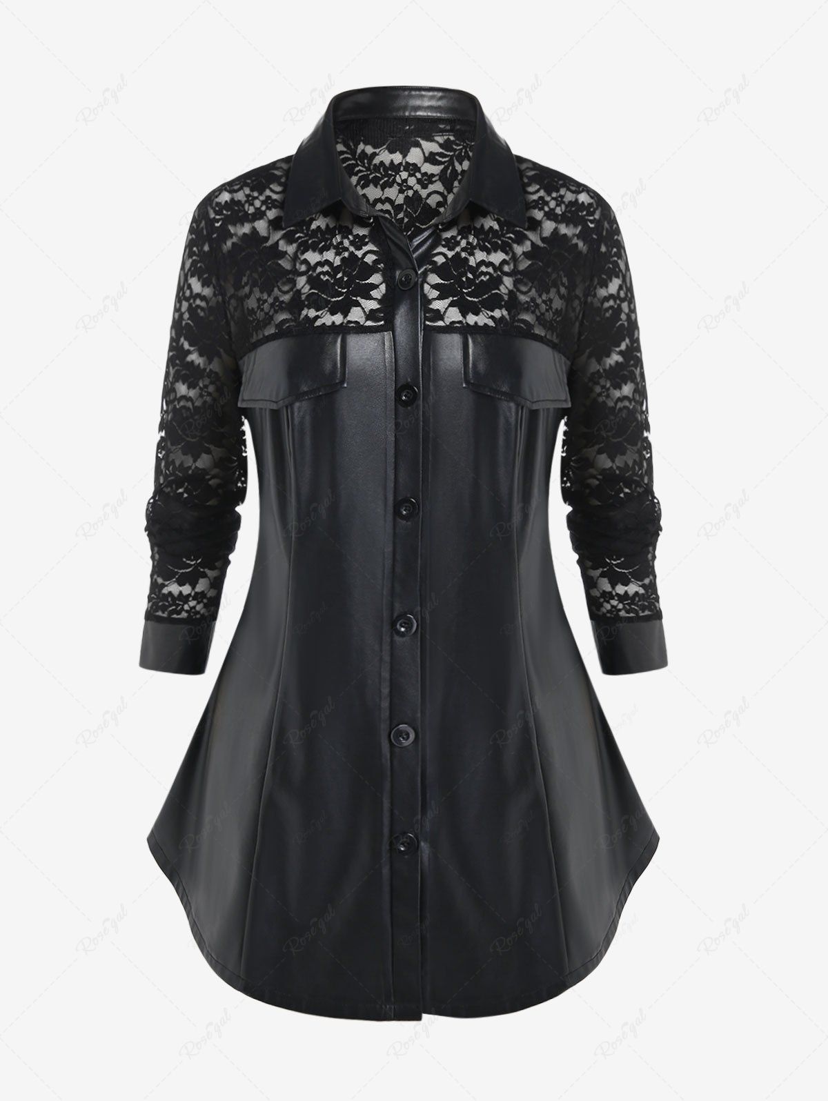 Unique Gothic Long Sleeves Faux Leather Shirt with Lace  