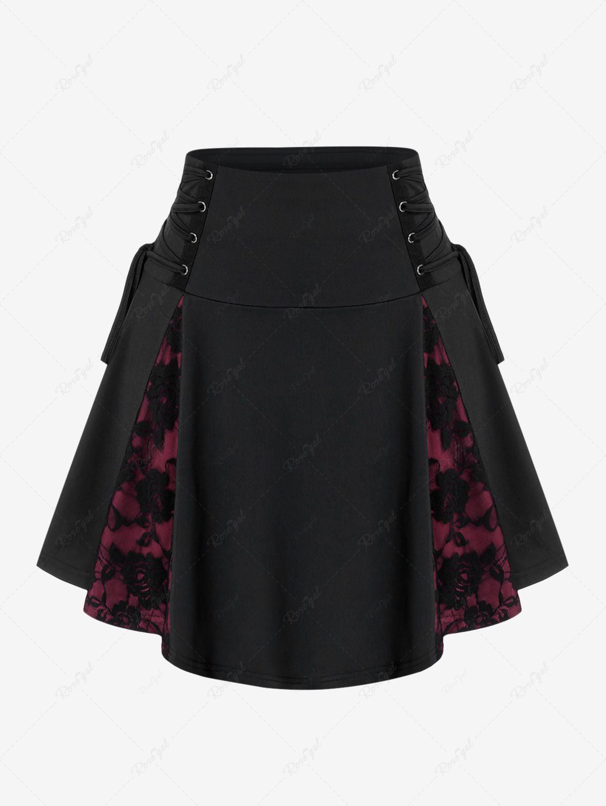 Store Gothic Lace Panel Two Tone A Line Mini Skirt with Lace Up  