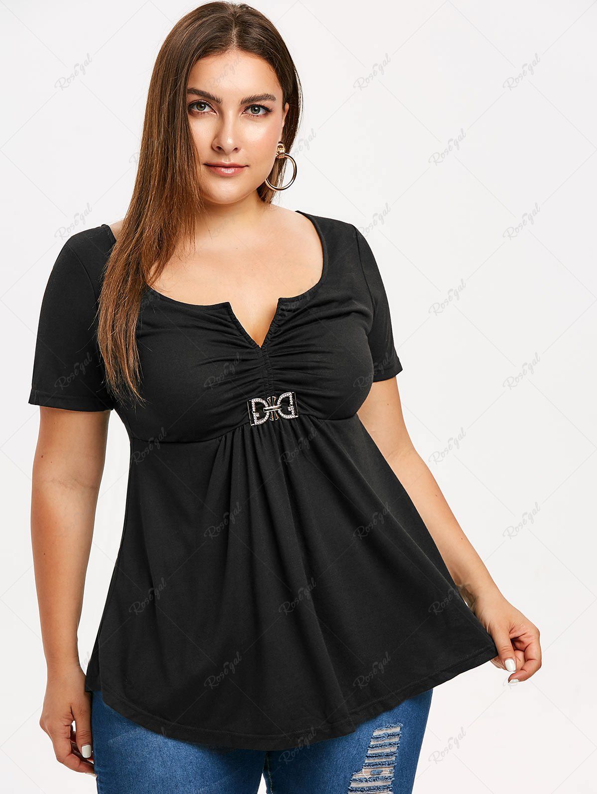 Outfits Plus Size Ruched Empire Waist T-shirt  