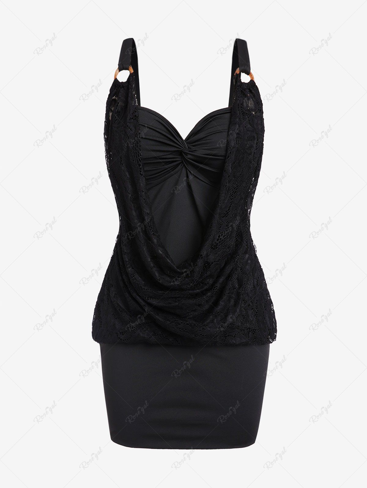 Discount Plus Size Lace Panel Twist 2 in 1 Blonsou Mini Bodycon Dress  