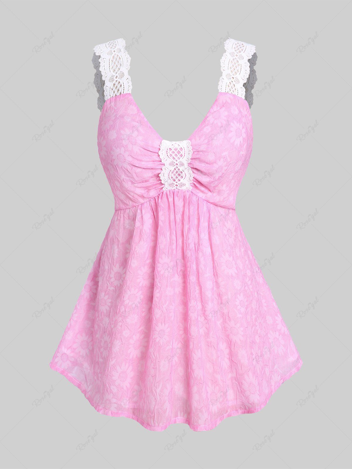 Haut Tunique Noué Texturé Panneau en Dentelle de Grande Taille Rose clair 2X | US 18-20