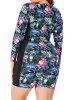 Plus Size Tropical Flower Leaf Parrot Print Half Zipper One-piece Swimsuit -  