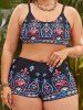 Plus Size Printed Padded Strap Boyshorts Tankini Swimsuit -  
