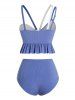 Two Tone Flounce Mock Button High Waist Bikini Swimsuit -  
