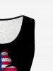 Plus Size Butterfly American Flag Stars Printed Lace Panel Patriotic Top -  