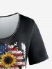 T-shirt Patriotique à Tournesol Imprimé Grande Taille - Noir 4X | US 26-28