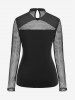 Gothic Sheer Fishnet Panel Buckled Long Sleeve Top -  