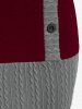 Mini Robe Long Bicolore en Tricot à Câble Grande Taille à Col Bénitier avec Boutons - Rouge foncé 2x | US 18-20