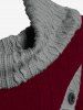 Mini Robe Long Bicolore en Tricot à Câble Grande Taille à Col Bénitier avec Boutons - Rouge foncé 2x | US 18-20