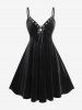 Plus Size Lace-up Grommets Velvet Cami Dress and Hooded Shrug Top -  