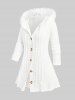 Plus Size Fuzzy Trim Hooded Cable Knit Cardigan -  