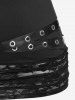 Plus Size Cinched Sleeves Ripped Grommets Lace Panel Tee -  