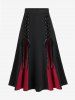 Jupe Mi-Longue Gothique Bicolore à Lacets en Ligne A - Noir M | US 10