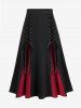 Gothic Lace Up Two Tone Godet Hem Midi A Line Victorian Walking Skirt -  