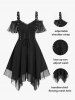 Gothic Plus Size Cold Shoulder Lace Up Grommet Handkerchief Chiffon Asymmetric Dress -  