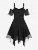 Gothic Plus Size Cold Shoulder Lace Up Grommet Handkerchief Chiffon Asymmetric Dress -  