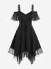 Gothic Plus Size Cold Shoulder Lace Up Grommet Handkerchief Chiffon Asymmetric Dress -  