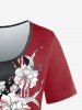 Plus Size Flower American Flag Printed Patriotic Tee -  