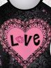 Plus Size Valentines Glitter Heart Love Printed Lace Panel Top -  