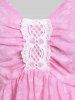 Plus Size Lace Panel Knot Textured Tunic Top -  