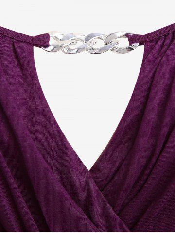 Plus Size Chain Panel Belted Butterfly Sleeve Surplice Top