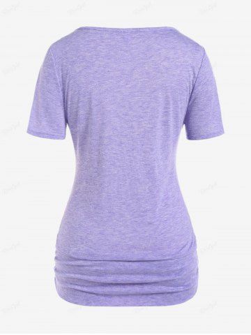 Plus Size Heart Plaid Buckle Draped Ruched Short Sleeves Tee