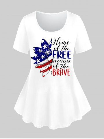 Plus Size Patriotic Letters American Flag Printed Graphic Tee - WHITE - S | US 8