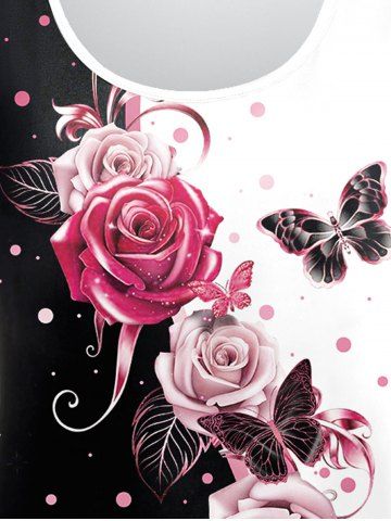 Plus Size Short Sleeves Rose Butterfly Printed Two Tone Tee