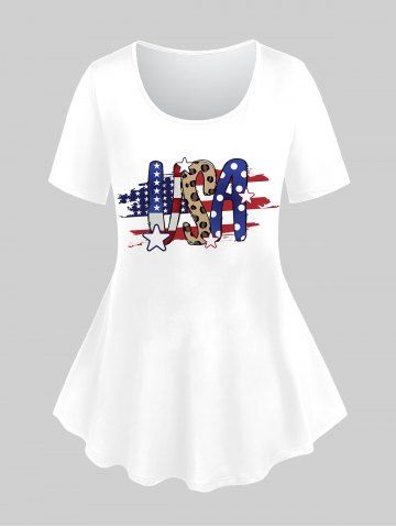 Plus Size American Flag USA Printed Patriotic Graphic Tee - WHITE - M | US 10
