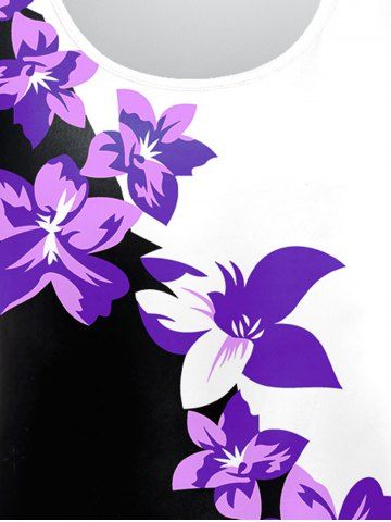 Plus Size Flower Printed Short Sleeves Colorblock Tee