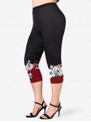 Plus Size Patriotic Flower American Flag Printed Capri Leggings -  