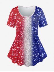 Plus Size Glitter Sparkles Printed Short Sleeves Tee -  