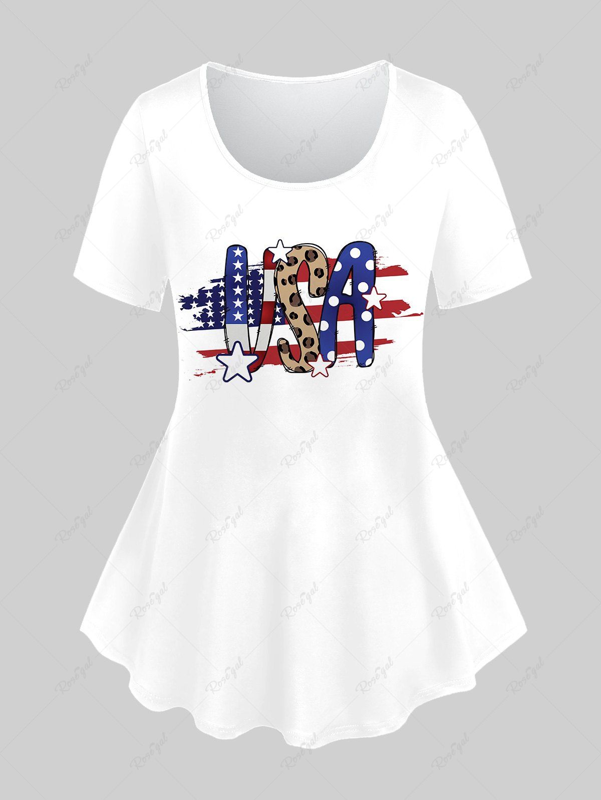 Hot Plus Size American Flag USA Printed Patriotic Graphic Tee  