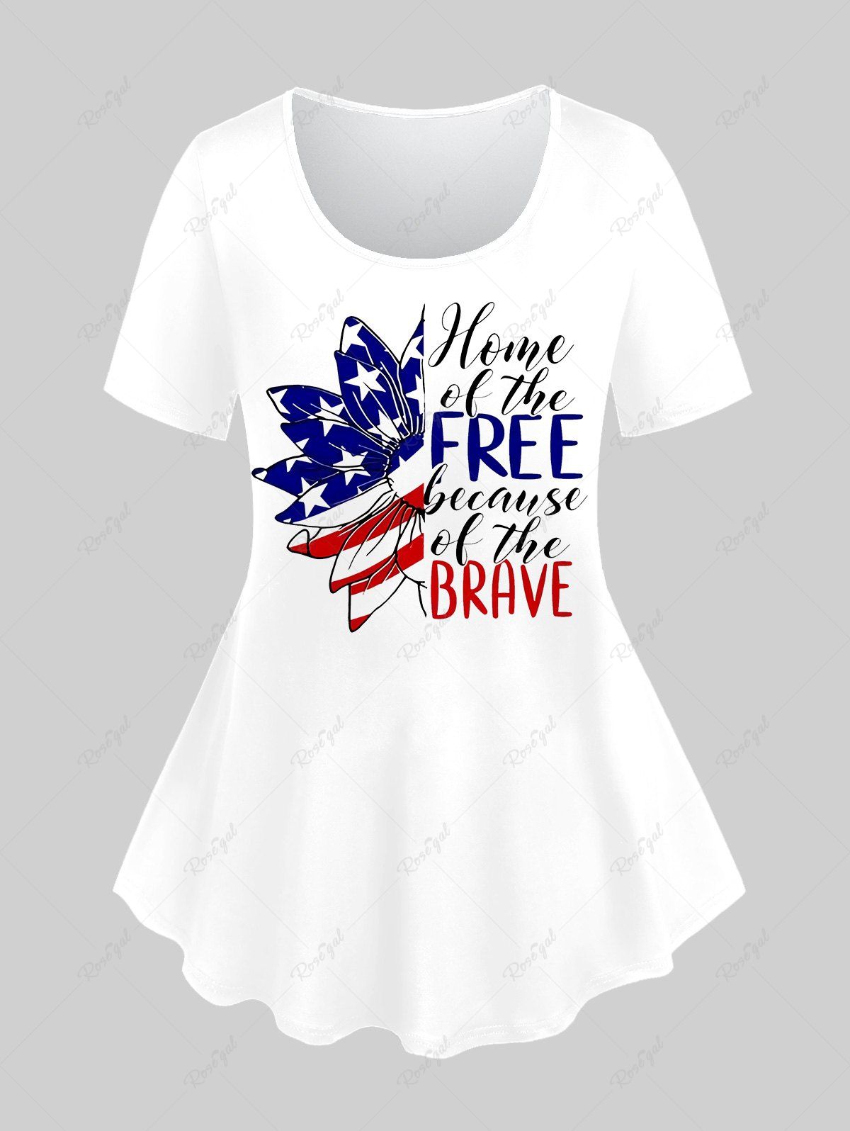 New Plus Size Patriotic Letters American Flag Printed Graphic Tee  