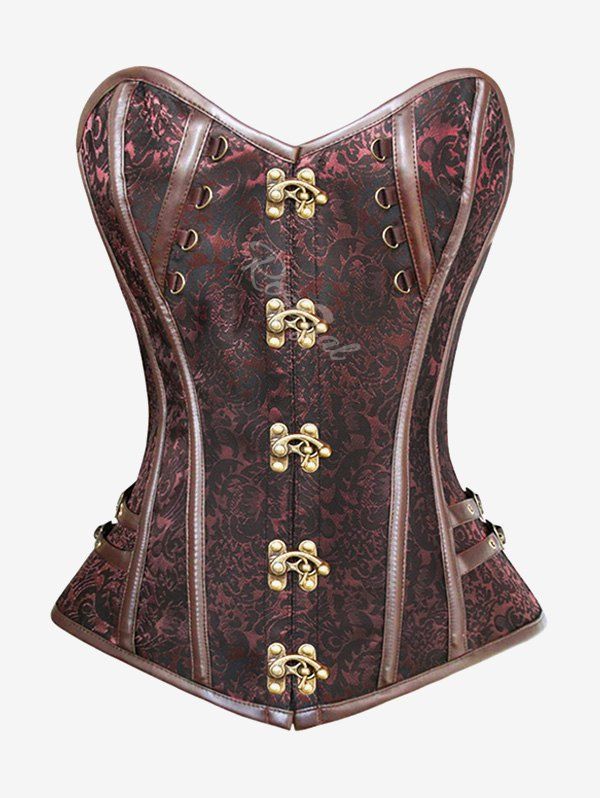 Fancy Gothic Grommets Lace-up Buckle Boning Brocade Corset  